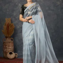 Satrani Steel Grey Woven Saree With Unstitched Blouse-image-31