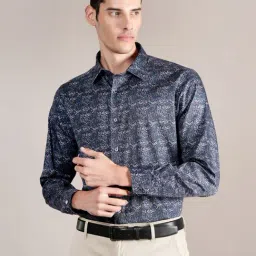 Cantabil Blue Cotton Regular Fit Printed Shirt-image-59