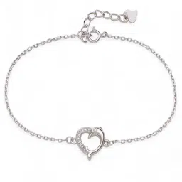 Taraash 925 Sterling Silver Heart Bracelet with Dolphin Design and Cubic Zirconia for Women image 2