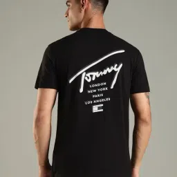 Tommy Hilfiger Black Cotton Regular Fit Logo Printed T-Shirt image 2
