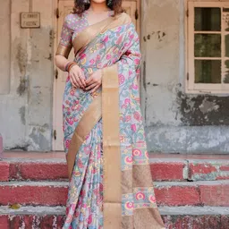 ALMAARI FASHION Floral Printed Art silk Jamdani Saree image 3