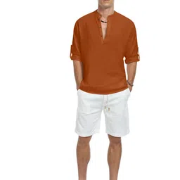 ZELINCO Mandarin Collar Roll-Up Sleeves Straight Short Kurta-picture-31