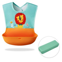 Bembika Baby Feeding Essential Baby Feeding Bib Silicone Tableware Lion Print- Sky Blue-picture-40