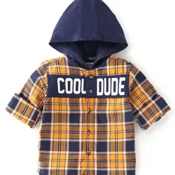 Babyhug Cotton Woven Full Sleeves Shirt Hooded with  Checks - Yellow-picture-15