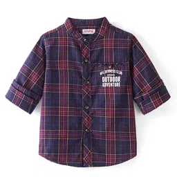 Babyhug 100% Cotton Full Sleeves Mandarin Collar Checks Shirt -Red and Blue-picture-21