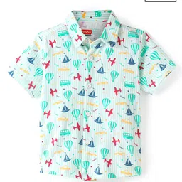 Babyhug Cotton Knit Half Sleeves Planes Printed Shirt - Blue-picture-21