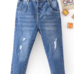 mark & mia Kookie Kids Cotton Lycra Denim Jeans With Distressed & Whisker Detailing - Blue-picture-18