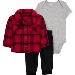 Carter's Full Sleeves Baby 3-Piece Plaid Fleece Little Checkered Jacket Set - Red & Grey-picture-31