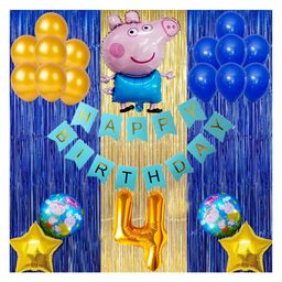 Bubble Trouble Peppa Pig Theme Fourth 4th Birthday Decoration Items For Girls Party Decoration Kit Balloon Combo Pack Of 40 Pcs Blue Gold-picture-6