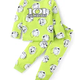 Babyhug Disney Cotton Knit Full Sleeves Night Suit With 101 Dalmatians Graphics - Lime Green-picture-21