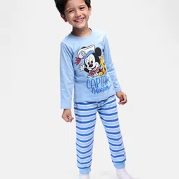 Babyhug Disney Single Jersey Knit Full Sleeves Night Suit With Mickey Mouse Graphics - Light Blue-picture-17