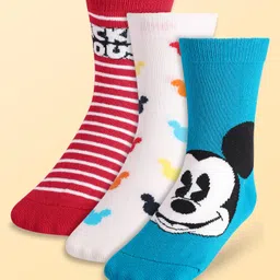 Pine Kids Disney Knit Antibacterial Socks With Stripes & Mickey Mouse Graphics Pack Of 3 - Red Light Blue & White-picture-16