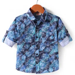 Rikidoos Full Sleeves Floral Printed Shirt With Attached Tee - Blue & Melange-picture-26