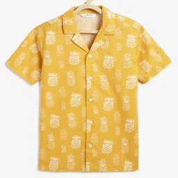 Campana 100% Cotton Woven Half Sleeves Pineapples Printed Shirt - Yellow-image-11