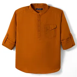 Pine Kids Cotton Woven Full Sleeves Mandarin Collar Solid Colour Kurta Style Shirt - Rust Orange-picture-26
