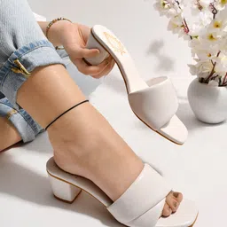 Shoetopia Solid Heeled Sandals - White-picture-33