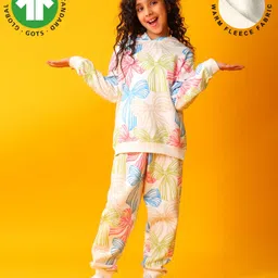 Anthrilo Fleece Knit Full Sleeves Bow Printed Winter Hoodie & Coordinating Joggers Set - White-picture-22