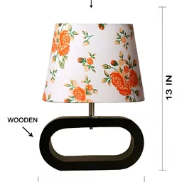 Devansh White & Orange Floral Printed Wooden Frusturical Shaped Table Lamp image 4