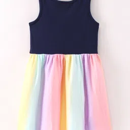 CrayonFlakes Unicorn Theme Sleeveless Bow Emebllished Bodice With Striped Patterned Colour Gradient Tie & Dyed Fit & Flare Dress - Blue image 3