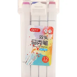 Asera Double Head Sketch Bright Marker Twin Tip Color Markers 12 Pieces - Multicolor image 2