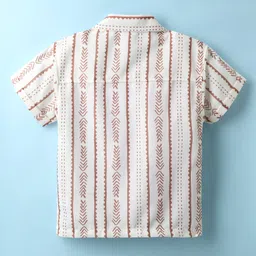 Little Kangaroos Cotton Woven Half Sleeves Striped Shirt - Brown & White image 2