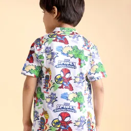 Babyhug Marvel Cotton Half Sleeve Avengers Printed Shirt With Spiderman Printed T-Shirt - White & Blue image 3