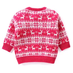 Babyhug Knit Full Sleeves Pull Over Sweater Set with Snow Flakes Design - Pink image 3