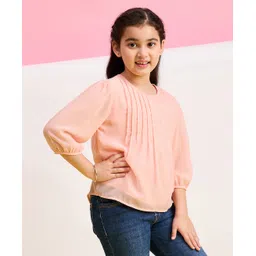 stylobug Stylo Bug Three Fourth Puffed Sleeves Solid Pleated Top - Pink image 4
