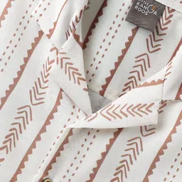 Little Kangaroos Cotton Woven Half Sleeves Striped Shirt - Brown & White image 3
