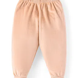 Babyhug Velour Woven Full Sleeves Winter Wear Suit With Text Embroidery - Peach image 4