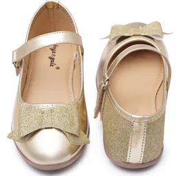 boyz n galz Glittered Bow Applique Detailed Velcro Closure Mary Jane Ballerinas - Gold image 5