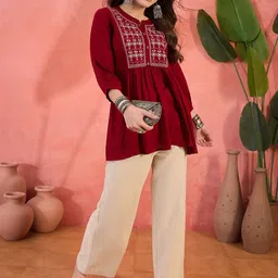 Sangria Embroidered Peplum Top image 3