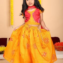 Here&Now X Kinder Kids Girls Printed Cotton Ready to Wear Lehenga & Blouse With Dupatta-picture-24