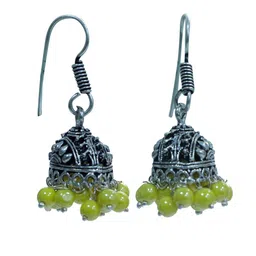 Abhooshan Silver-Plated Artificial Beaded Oxidised Dome Shaped Jhumkas image 4