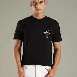Tommy Hilfiger Black Cotton Regular Fit Logo Printed T-Shirt-picture-35