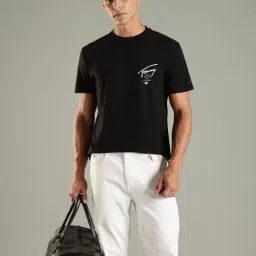 Tommy Hilfiger Black Cotton Regular Fit Logo Printed T-Shirt image 5