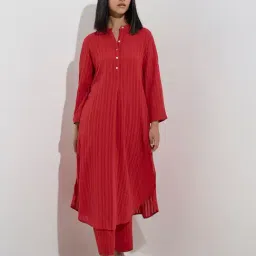 Utsa by Westside Red Self-Striped Cotton A-Line Kurta-picture-21