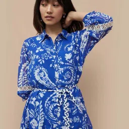 Colour Me by Melange Blue Printed A-Line Dress image 5