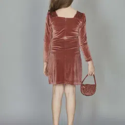 Peppermint Girls Rust Embellished Full Sleeves Dress image 2