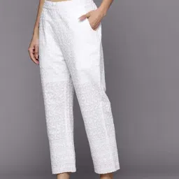 Libas White Cotton Embroidered Pant-image-87