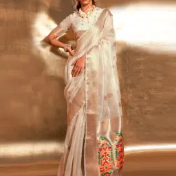 Saree Mall Beige Woven Sarees With Unstitched Blouse-picture-8