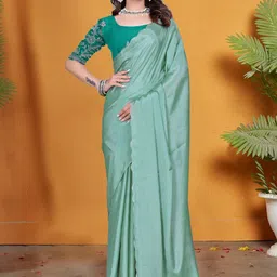 Zenophily Women Scallop Border Pure Chiffon Saree With Unstitched Blouse Piece-picture-12