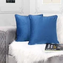 STITCHNEST Blue Velvet Both Side Holland Cushion Covers with Piping - Set of 2-picture-7