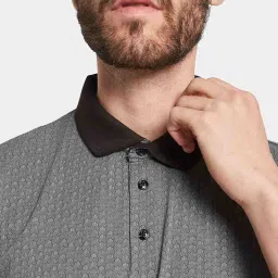 Octave Grey Cotton Regular Fit Printed Polo T-Shirt image 5