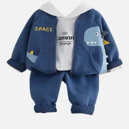 Little Surprise Box Boys Blue & White Printed Full Sleeves Tracksuit Set-image-10