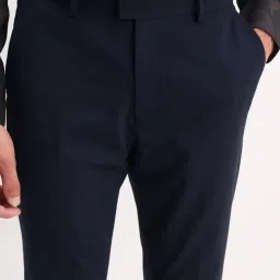 Rare Rabbit Navy Blue Solid Regular Fit Trousers image 5