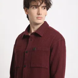 The Bear House Maroon Cotton Relaxed Fit Texture Shacket image 5