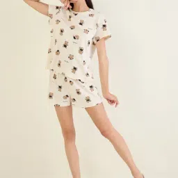 Sweet Dreams Beige Cotton Printed Short Sets-image-73