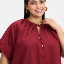 VIRGIO Maroon Relaxed Fit Solid Dress image 5