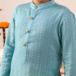 Pspeaches Boys Blue Cotton Regular Fit Embroidered Kurta Set image 5